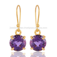 Buy Best Yellow Gold Plated Sterling Silver & Checker Cut Purple Amethyst Gemstone Earring